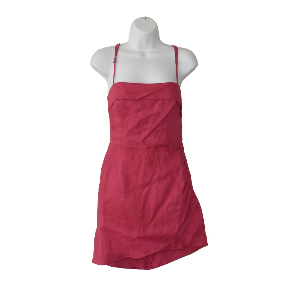 A6 NWOT REFORMATION Pink Linen Faux Wrap Skirt Open Back Mini Dress Size 8